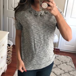 Loft soft gray jewel sweater crew neck